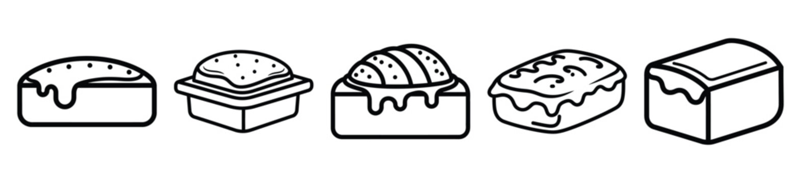 Simple line drawing of bakery practice baking icon set on a white background