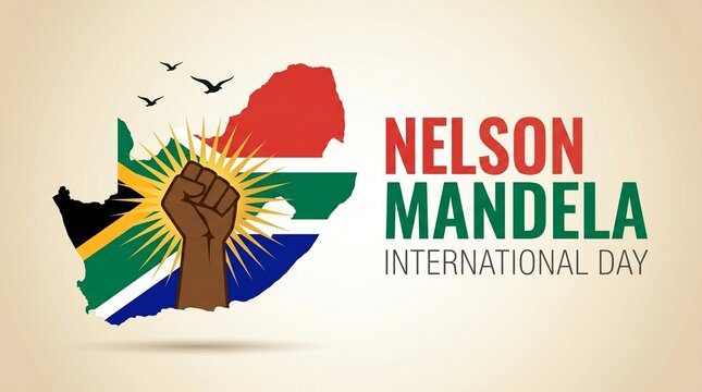 vector illustration with hands showing strength, unity, and power for international Happy Nelson Mandela Day concept, CIRCA MONTH YEAR: Illustration for International Nelson Mandela 
