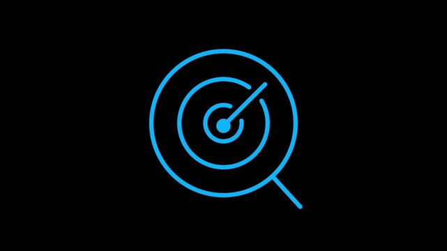 Animated blue thin line magnifying glass icon representing research and focus goal.