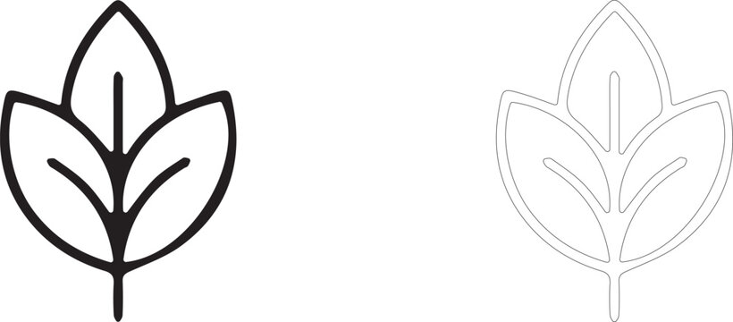 Tea Leaves Line Art Element With Additional Outline Version: Vector Illustration For Cafe Menu Logo Design