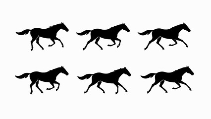 Obraz premium Silhouette of Six Running Horses in Motion