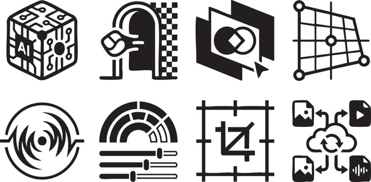 Graphic Design Tools Creative Software and AI Image Editing Icon Set