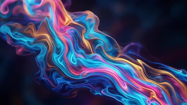 Vibrant abstract fluid shapes with bright swirling colors on dark background