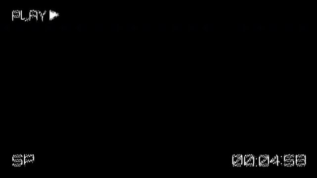 Old damaged VHS tape playing, Old VHS Noise play and timecode 4K 
