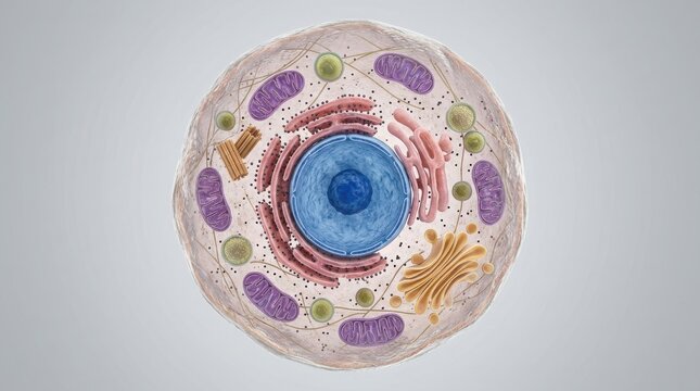 3d illustration of an animal cell with organelles