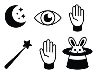 Fototapeta premium A collection of black and white featuring magic, celestial, and human hand symbols for creative projects