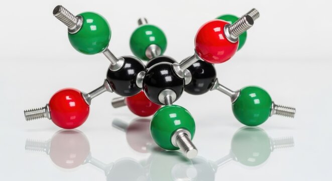 Molecular structure model, 3D chemistry illustration, atomic bonds, science graphic