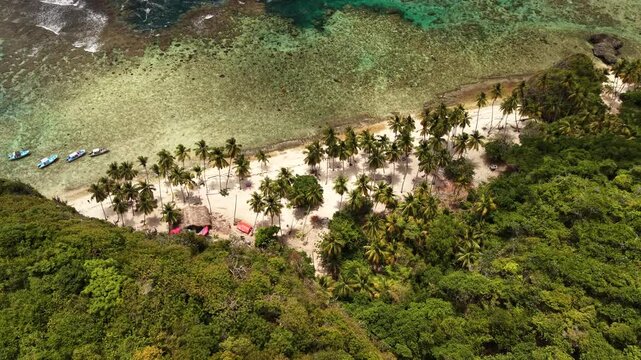 Wide aerial perspective of Fronton Bay surrounded by tropical vegetation.