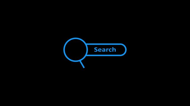 Animated blue search bar icon appears with magnifying glass loop for web interface.