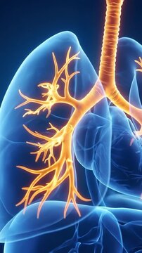 3D illustration of human lungs and respiratory system. Suitable for education, medicine, science, and clinical presentation.