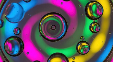 Fototapeta premium Vibrant rainbow, oil droplet, iridescent swirl, colorful background