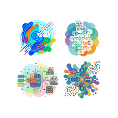 Naklejka premium Abstract Digital Technology Infographic Elements Set Featuring Colorful Geometric Patterns
