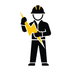 Obraz premium Electrician worker icon with yellow lightning bolt symbol electrician lightning electric technician industry electricity maintenance services