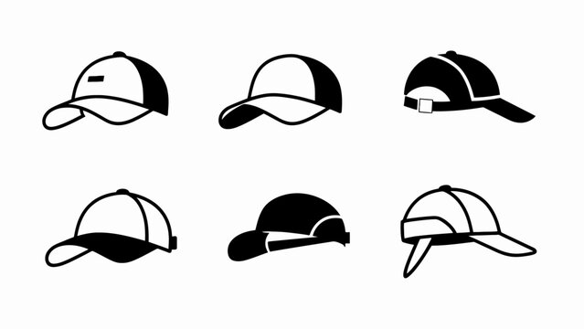 Baseball Cap Icons: Six Diverse Styles and Angles