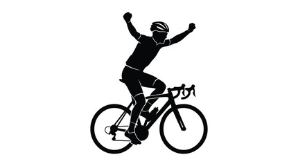 Obraz premium Cyclist On Racing Bicycle Arms Raised In Victory Silhouette