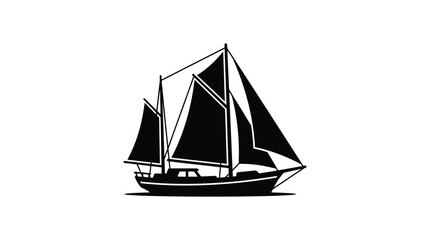 Sailing Ship Silhouette On White Background Nautical Monochrome Design © MDAbujafor