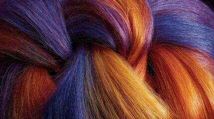 Naklejka premium Vibrant Multicolored Hair Braiding in Shades of Purple and Orange