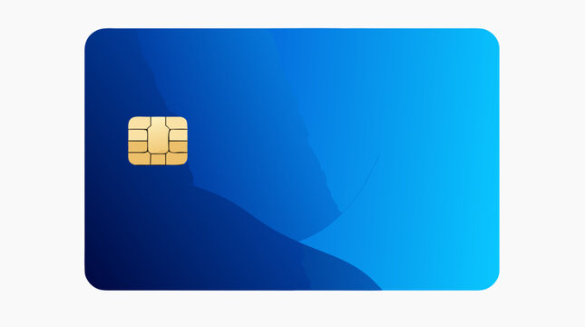 Modern blue gradient credit card with a gold EMV microchip displayed flat on a light background in a clean flat vector illustration.
