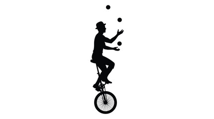 Juggler On Unicycle Silhouette Against White Background © MDAbujafor