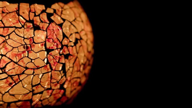 黒背景に映えるモザイクガラスのキャンドルホルダーと美しく揺らめく蝋燭の灯りのループ動画