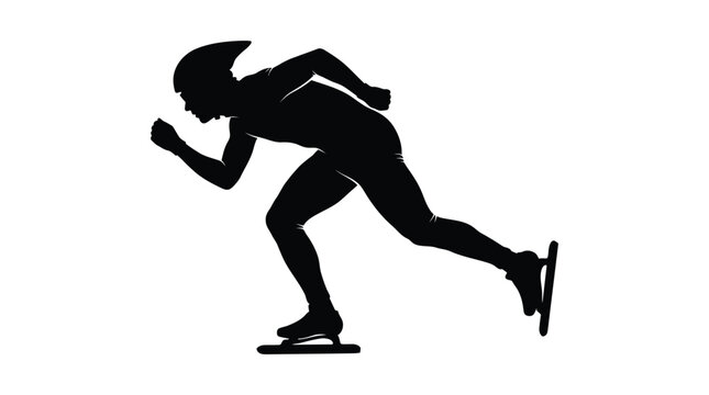 Speed Skater In Motion Black Silhouette skating