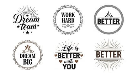 Obraz premium Set of Vintage Motivational Badges and Inspirational Quotes for T-Shirt Design, Branding Labels, and Social Media Graphics
