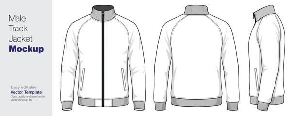 Men's Track Jacket Mockup Vector Template - Front, Back, and Side View © SK design