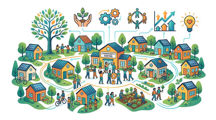 Fototapeta premium Community Engagement and Collaborative Living for the International Day of Cooperatives Illustration