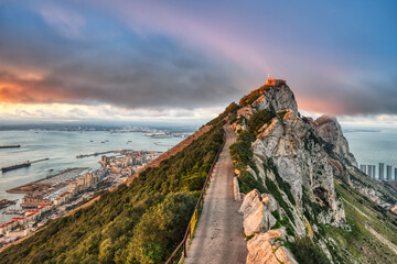 Naklejka premium Aerial View from Rock of Gibraltar Summit at Sunset