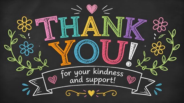 Colorful Chalkboard Thank You Sign with Floral Accents