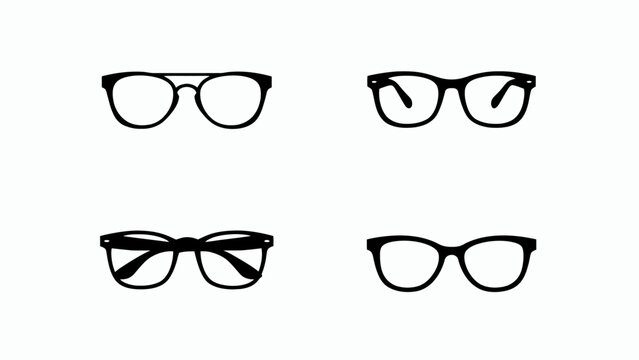 Set of four black eyeglasses silhouettes on white background