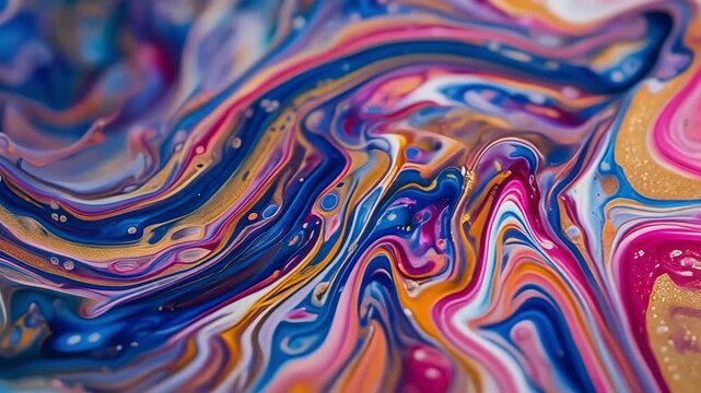 Close-up of colorful swirling abstract liquid paint with vibrant patterns