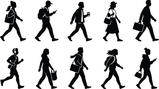 Walking people silhouettes on a white background vector illustration