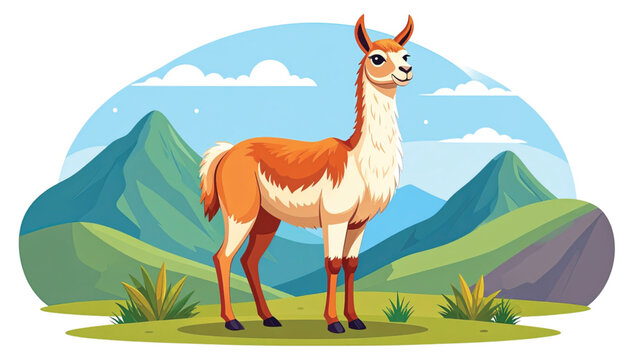 Llama Standing on Green Grassy Hill.