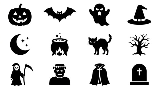 Black Halloween icons and symbols.