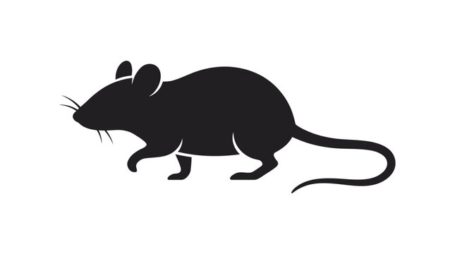 Black mouse silhouette against a white background simple animal shape silhouette