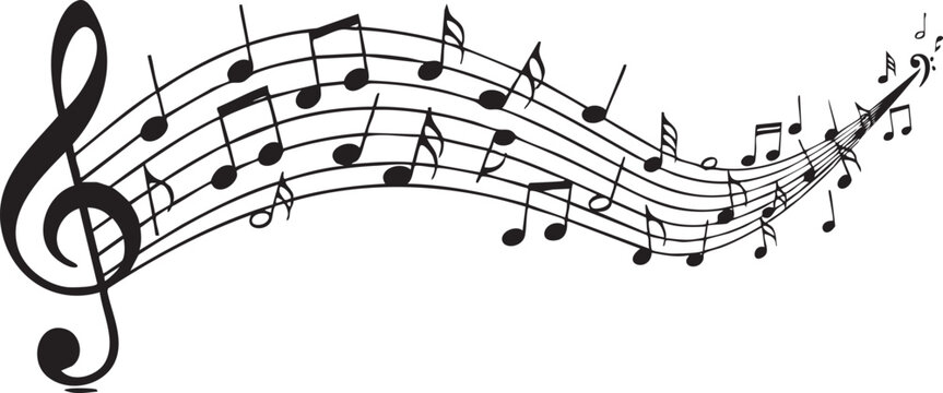 Black and white musical notation with treble clef and eighth notes sixteenth notes