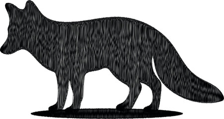A striking vector illustration of a fox silhouette rendered with a black hatched texture. This high-contrast graphic is perfect for posters apparel design and artistic wildlife projects. © Khairun
