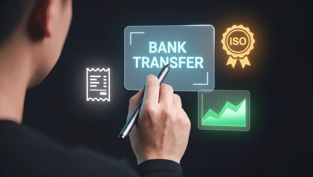 Business Man Writes with Pen to Process Bank Transfer, Review Payment Receipt, Verify Quality Certification, and Track Financial Growth Chart