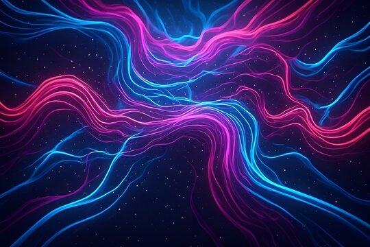 Abstract Quantum Chromodynamics Color Field Simulation, Vivid Electric Magenta Cyan Gluon Plasma Physics Art Background