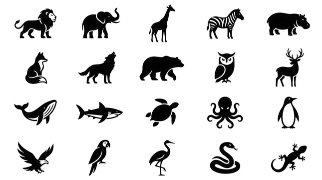 Animal Silhouettes Icon Set Wildlife Icons And Minimal Black Vector Symbols For Nature Design