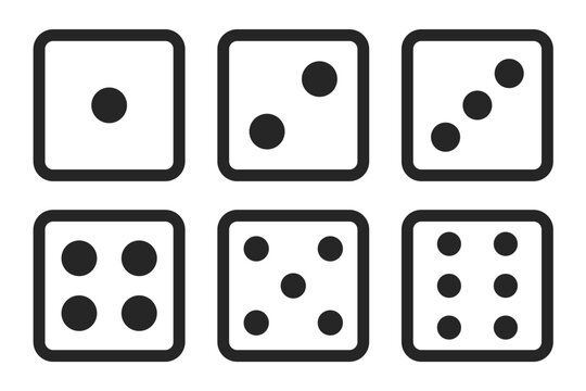 Vector dice icon lineal glyph style pack for gaming, gambling, board games, math and magic tricks. Fully editable set from 1 to 6 dots