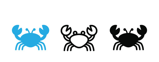 Obraz premium Crab icons in blue and black on white background for seafood or ocean theme vector illustration .
