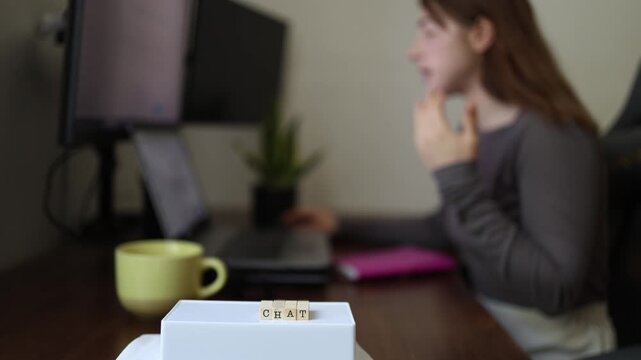Artificial Intelligence voice assistant helps woman solve everyday tasks through natural conversation improving productivity faster decisions and digital communication