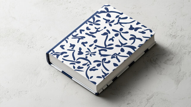 Beautiful mockup of book cover design featuring floral pattern in blue and white, showcasing elegance and creativity