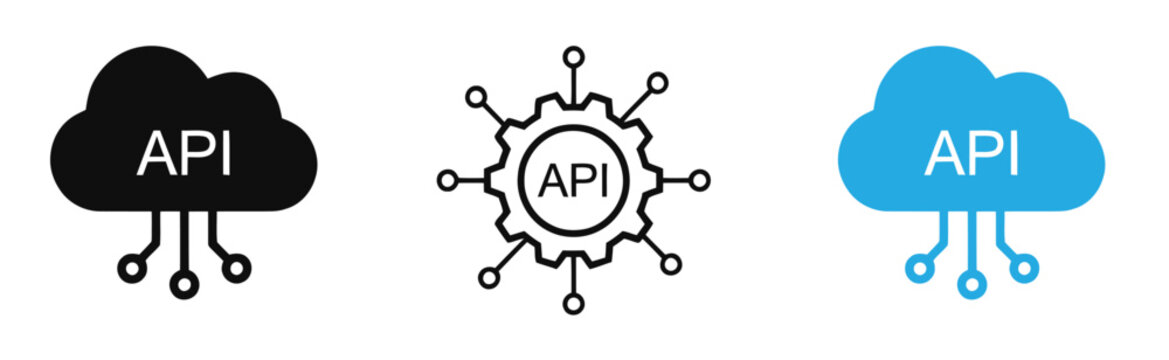 API icons representing application programming interface concepts in technology and software development vector illustration .