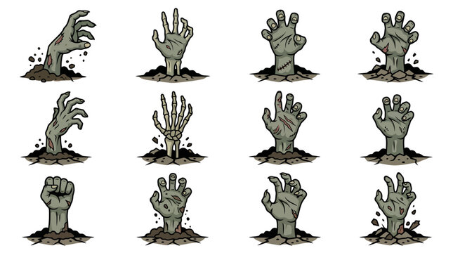 Zombie Hand Emerging from Ground Vector Illustration Collection for Halloween