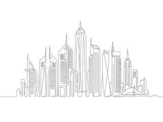 Obraz premium Continuous one line drawing of Dubai modern city skyline.