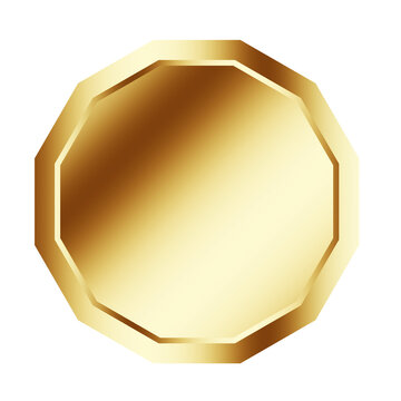Golden badge metal circle polygonal shape objects isolated on white background