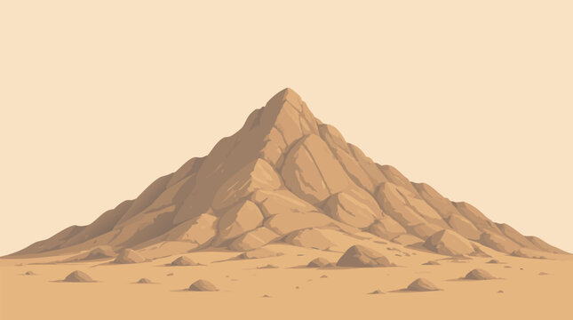 A sandy desert mountain peak rising against a beige background resembles the sacred Mount Arafat, representing Islamic pilgrimage, arid landscapes, and spiritual geography as a flat vector.